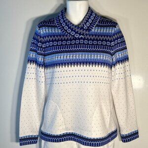 Talbots SZ M Blue fair isle soft sweatshirt sweater Comfy Preppy Snow Holiday
